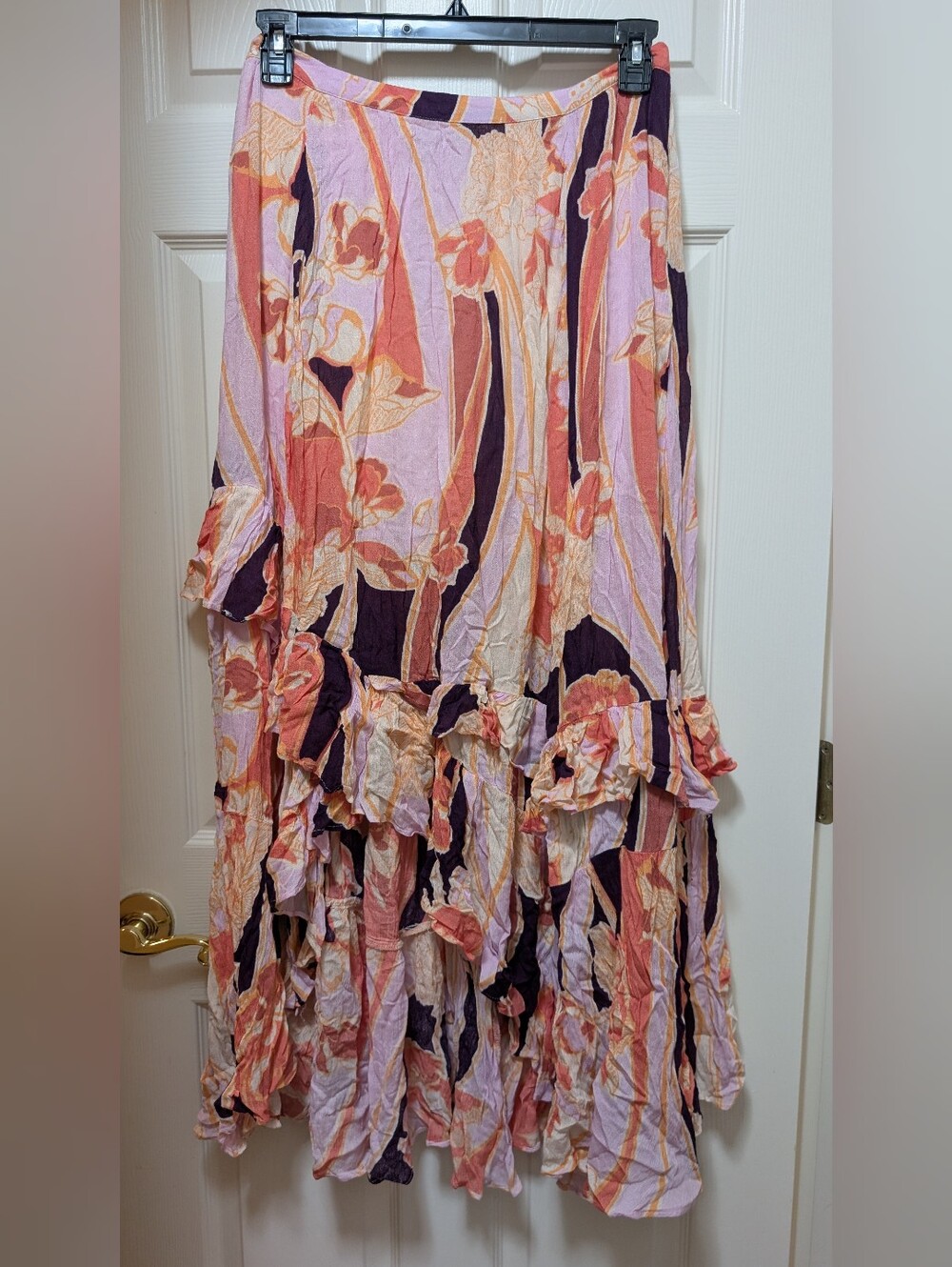 NWT Free People Bring Back the Summer Maxi Ruffles Tiered Skirt Size 12 Pink